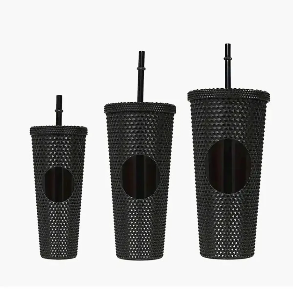 GENERICO - Pack De 3 Vasos Tumbler Tipo Starbucks Con Bombilla Y Tapa Negro