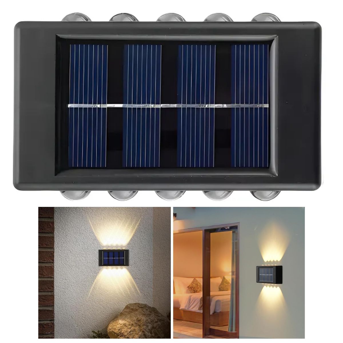 GENERICO - Lámpara Solar Led Exterior Muro Doble 10 Luces Cálida