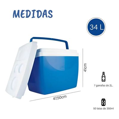 Imagen 2 del producto Cooler Termico Portatil 34 Litros 50 Latas Nevera Azul