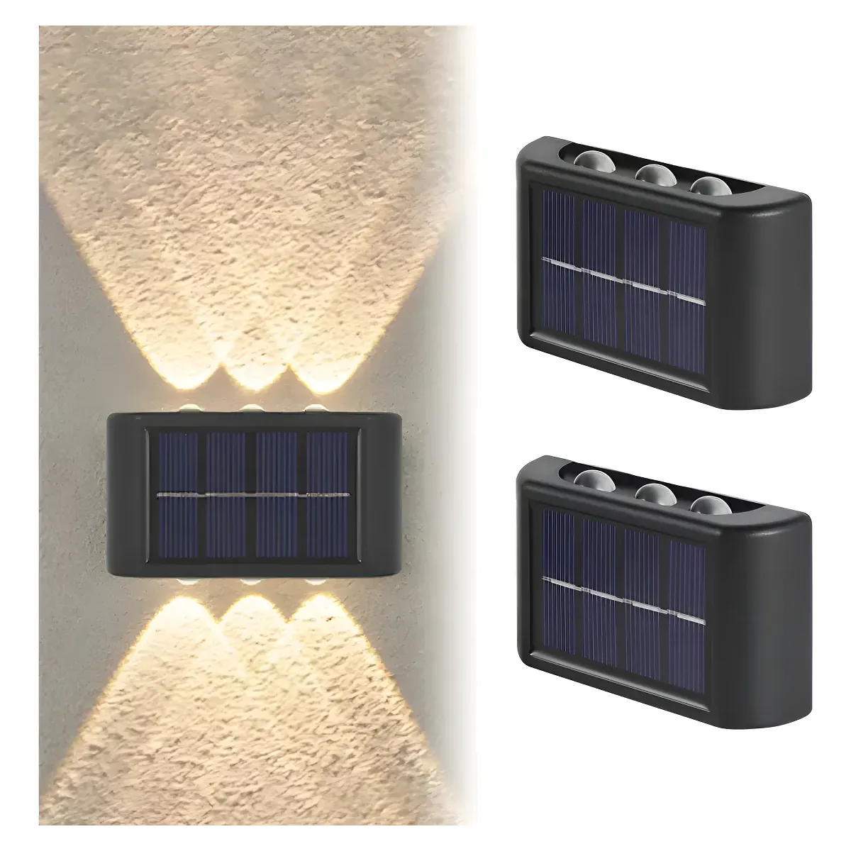 GENERICO - Lámpara Solar Led Exterior Muro Doble 6 Luces Cálida