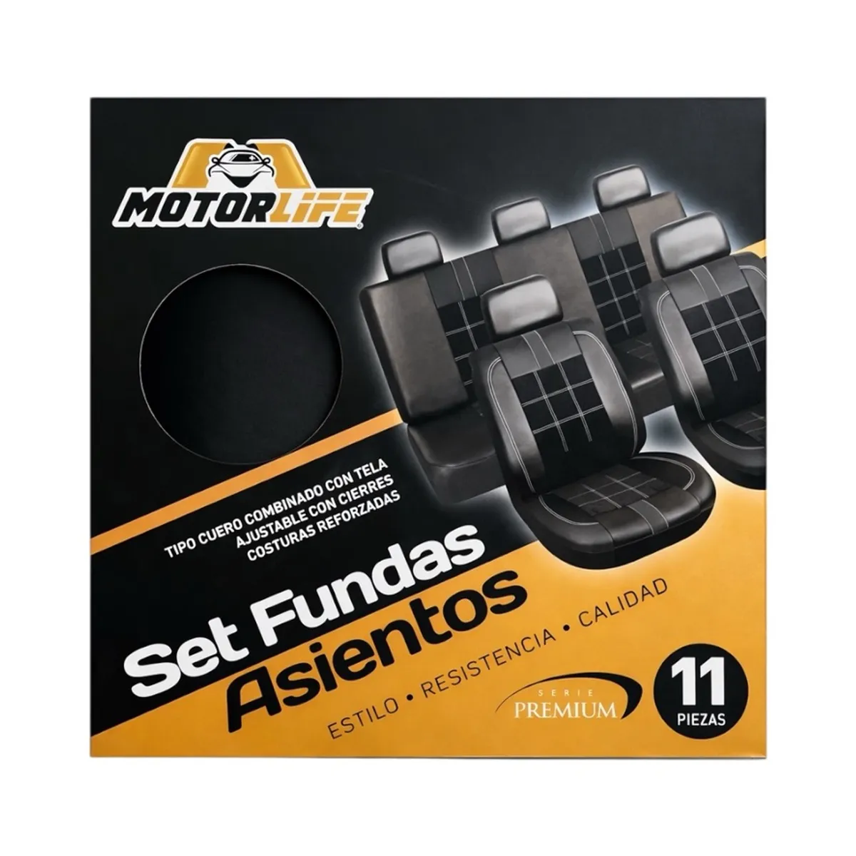 Funda Cubre Asientos Negro Eco Cuero Premium 11pzs, marca MOTORLIFE - Foto Principal
