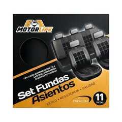 MOTORLIFE - Funda Cubre Asientos Negro Eco Cuero Premium 11pzs