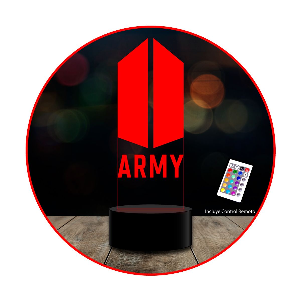 GENERICO - Lampara 3d Army  Bts 16 Colores Intercam Control Remoto