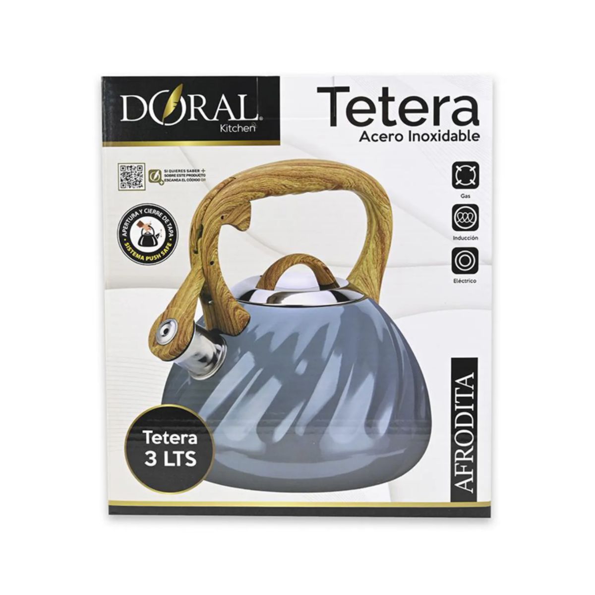 DORAL - Tetera Acero Inoxidable. 3.0 L  Afrodita AZUL PETROLEO