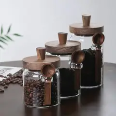 SANTU HOME & DECO - Contenedores de Vidrio Tapa Madera y Cucharita 3un