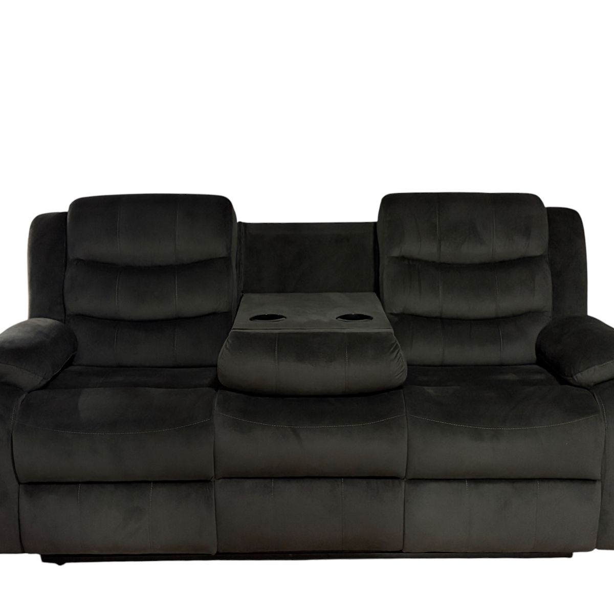 CASAFACTORY - SOFA RECLINABLE RELAXLINE 3 CUERPOS CHOCOLATE OSCURO POSA VASO FELPA
