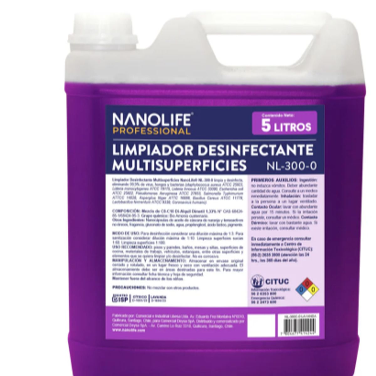 NANOLIFE - LIMPIADOR DESINFECTANTE MULTISUPERFICIES 5L