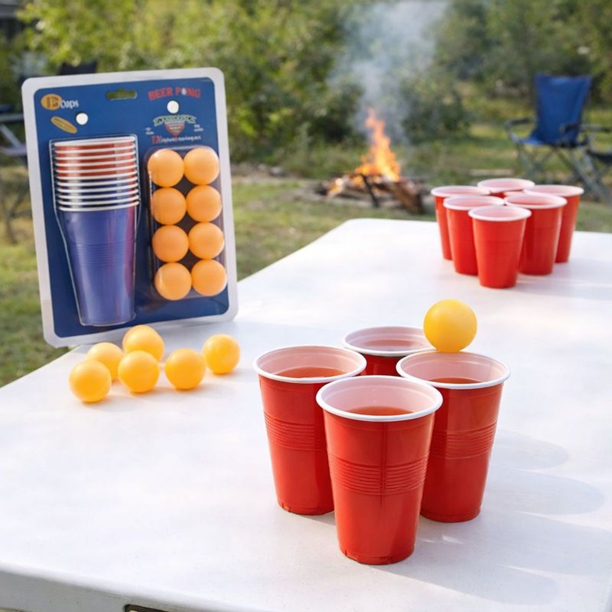 GENERICO - Set Vasos y Pelotas Beer Pong 12 Piezas Juego Fiesta Rojo