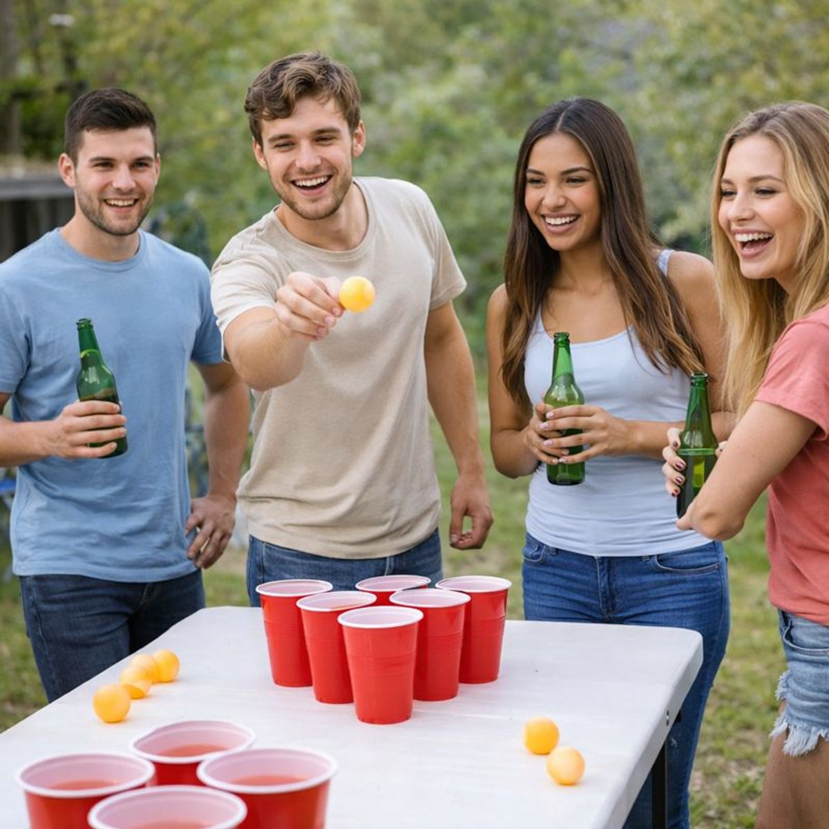 GENERICO - Set Vasos y Pelotas Beer Pong 12 Piezas Juego Fiesta Rojo