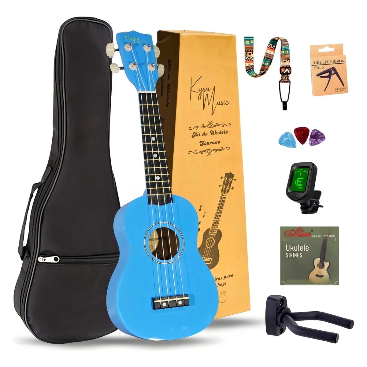 GENERICO - Ukelele Soprano Music 21″ + Funda + Afinador + Accesorios  Ideal Para Aprender