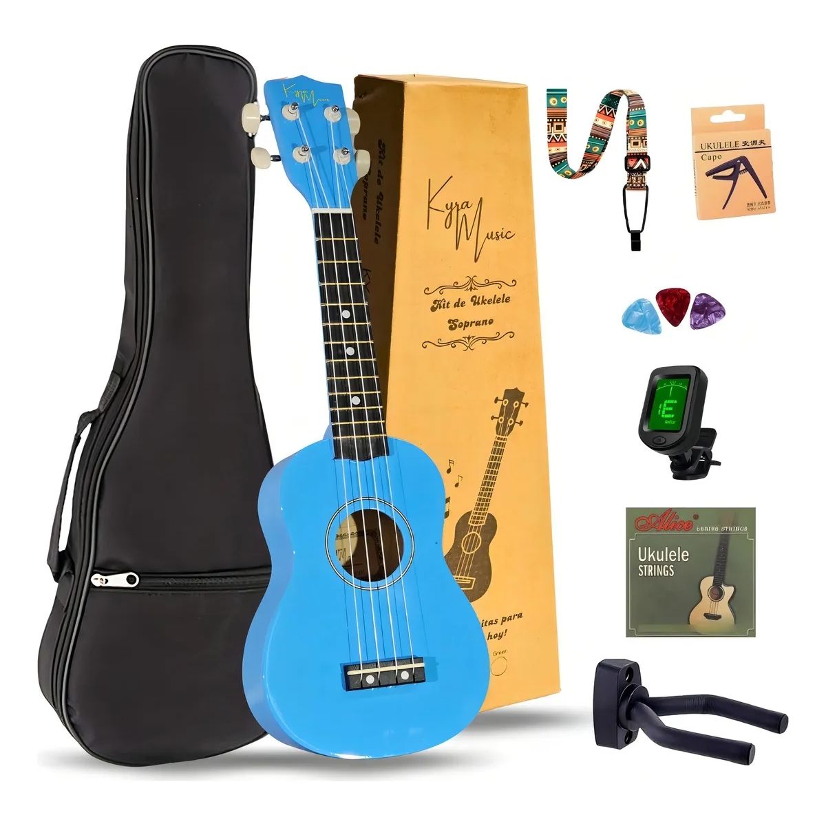 GENERICO - Ukelele Soprano Music 21″ + Funda + Afinador + Accesorios  Ideal Para Aprender