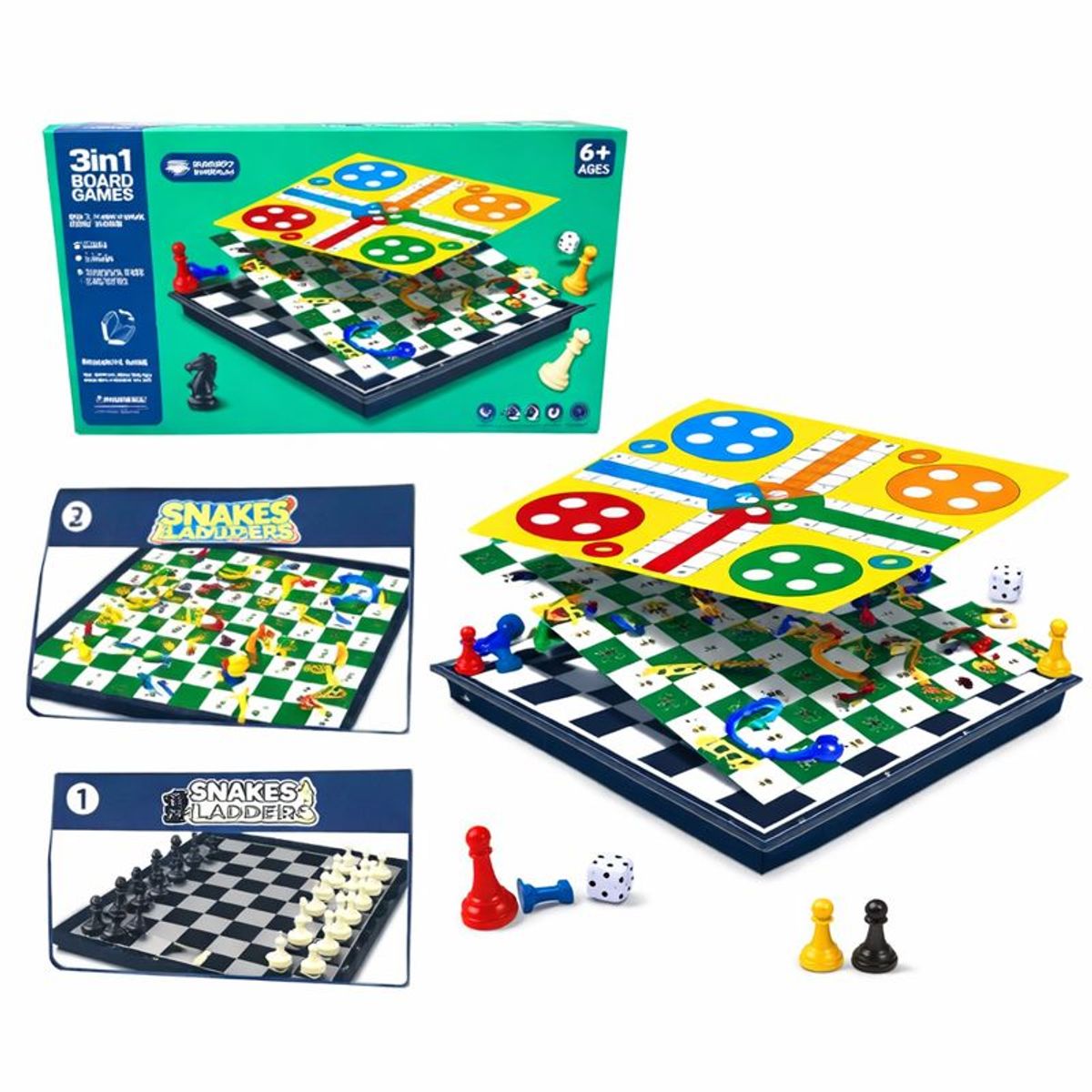 GENERICO - Juego De Mesa 3 En 1 Ajedrez Ludo Escaleras Magnetico Niños