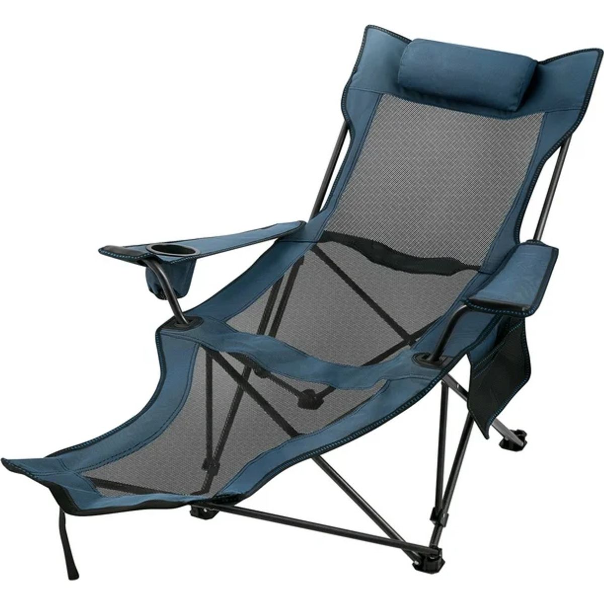 GENERICO - SILLA DE PLAYA RECLINABLE PLEGABLE CAMPING PORTA VASOS AZUL