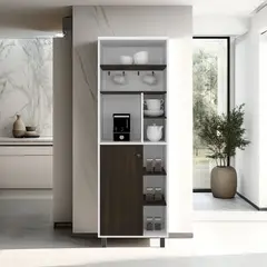 TUHOME - Estación De Café 1 Puerta Carajillo 180x60x398 Cm Blanco Y Nogal