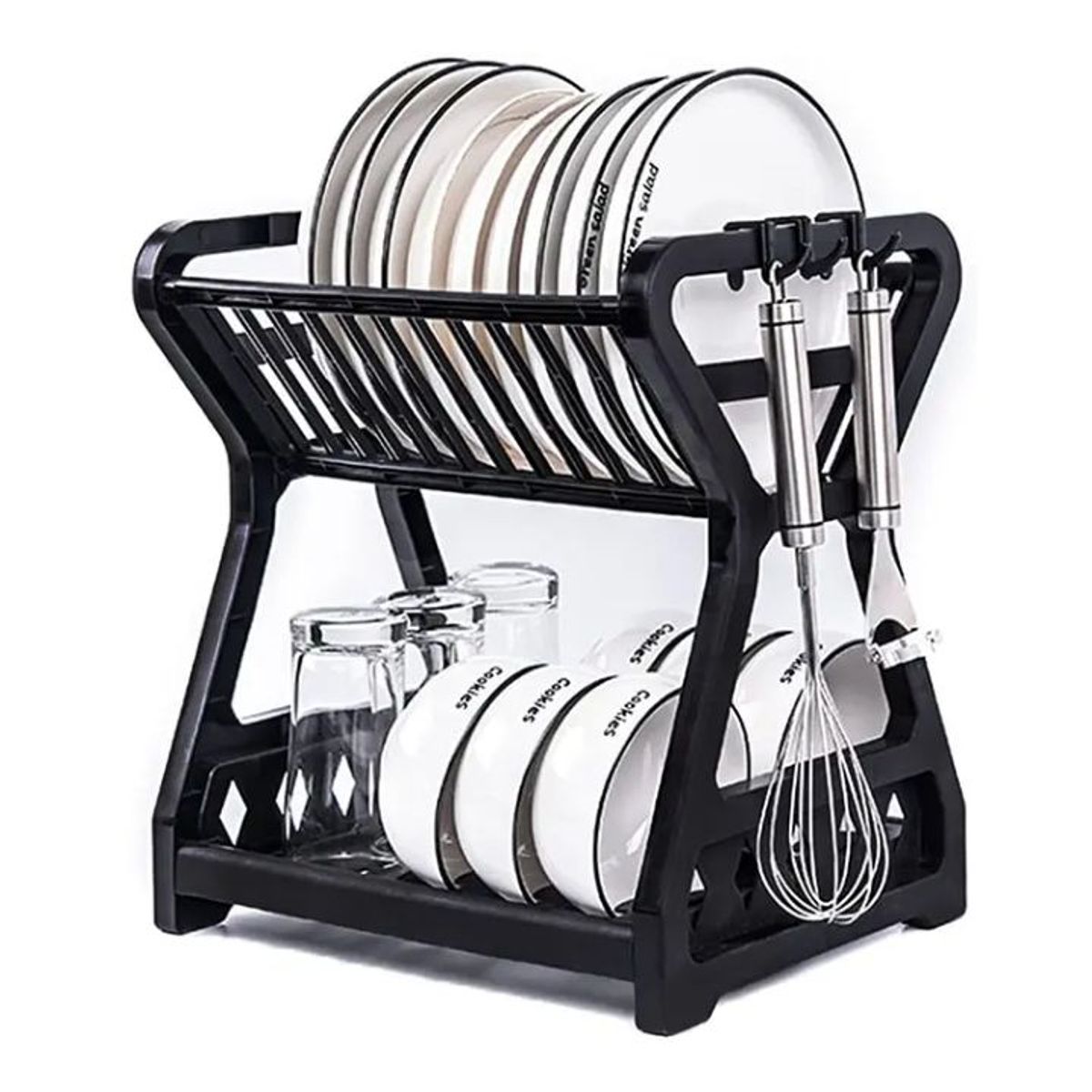 GENERICO - Secador Escurridor De Platos 2 Niveles Plastico Escurridor Negro