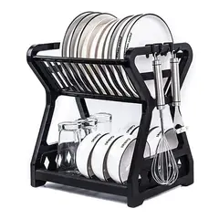 GENERICO - Secador Escurridor De Platos 2 Niveles Plastico Escurridor Negro