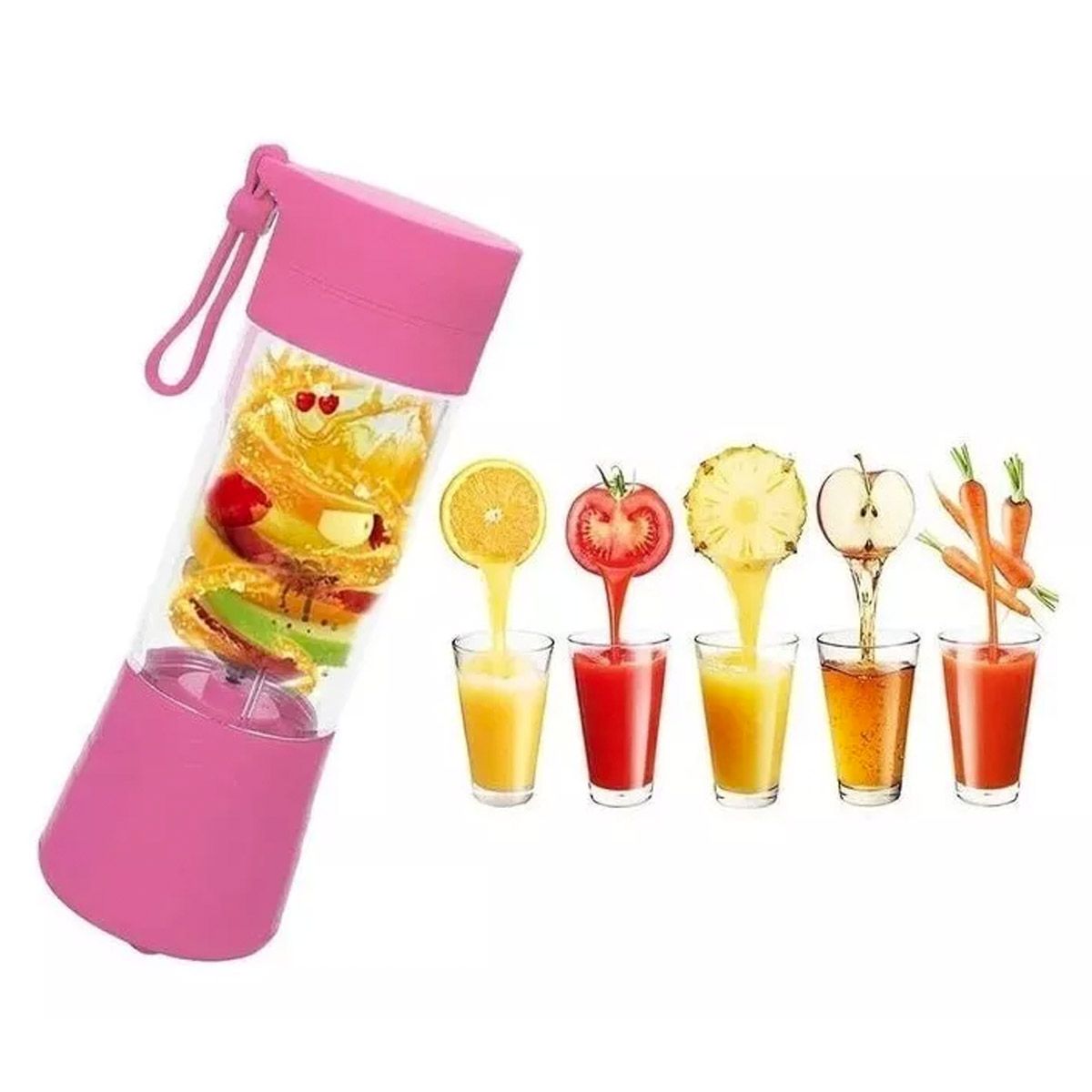 NO LOGO - Juguera batidora licuadora vaso personal portatil recargable Rosa