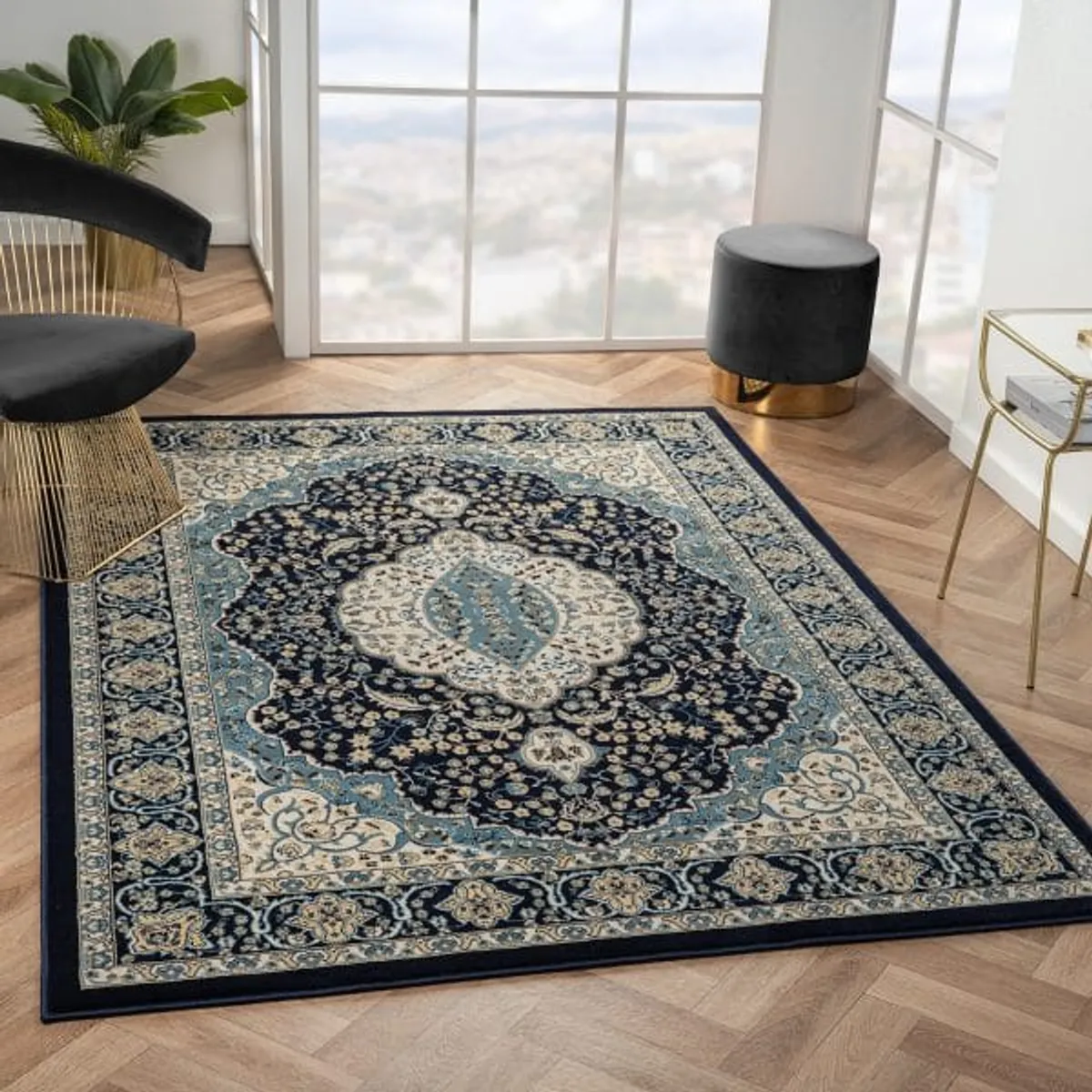 GENERICO - Alfombra Clásica Origen Turca Tipo Persa 120 x 180 Azul Acero 1