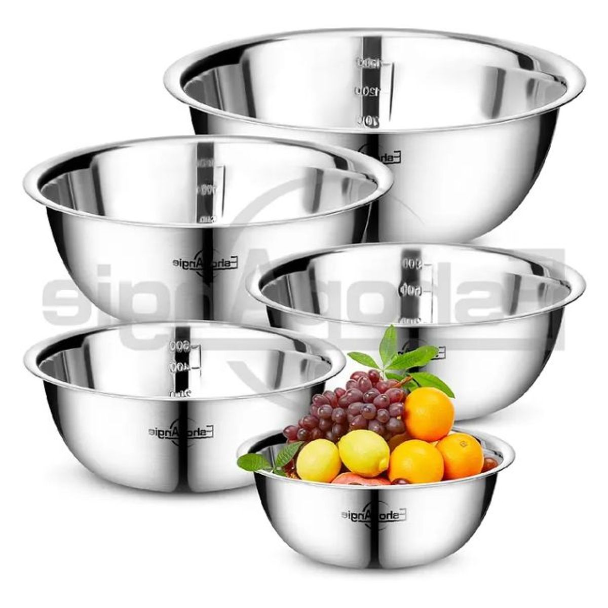 GENERICO - Pack 5 Bowl Pocillo Acero Inoxidable Reposteria Cocina Plateado