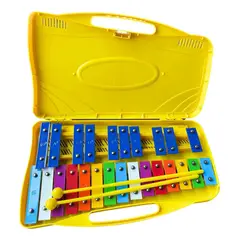 GENERICO - Metalófono Cromático Infantil 25 Notas Amarillo - Instrumento Musical Escolar con Baquetas