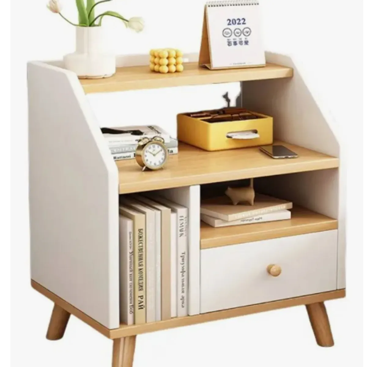 GENERICO - Velador Living Mesa De Noche 1 Cajon 40x30x53cm Mdf Blanco Mate Blanco Mate Blanco