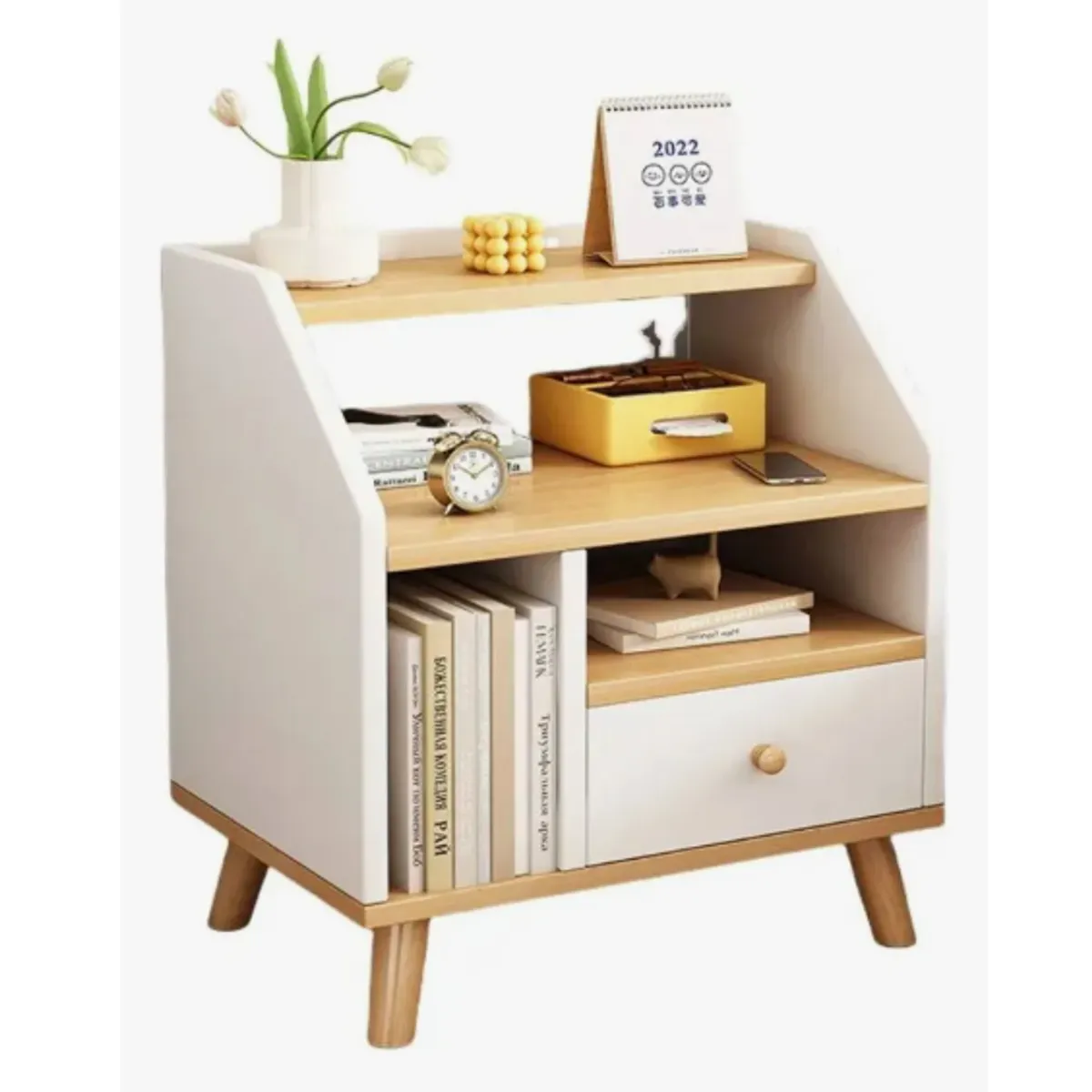 GENERICO - Velador Living Mesa De Noche 1 Cajon 40x30x53cm Mdf Blanco Mate Blanco Mate Blanco