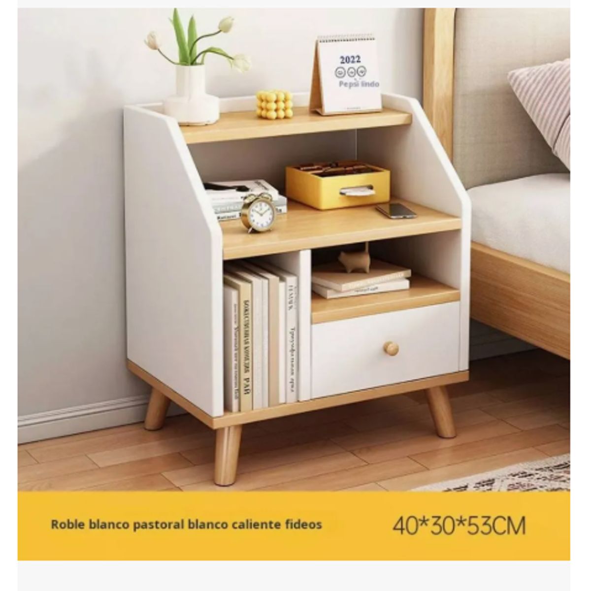 GENERICO - Velador Living Mesa De Noche 1 Cajon 40x30x53cm Mdf Blanco Mate Blanco Mate Blanco