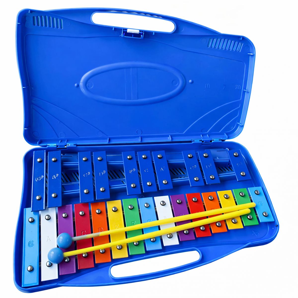 GENERICO - Metalófono Cromático Infantil 25 Notas Azul - Instrumento Musical Escolar con Baquetas