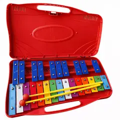 GENERICO - Metalófono Cromático Infantil 25 Notas Rojo - Instrumento Musical Escolar con Baquetas