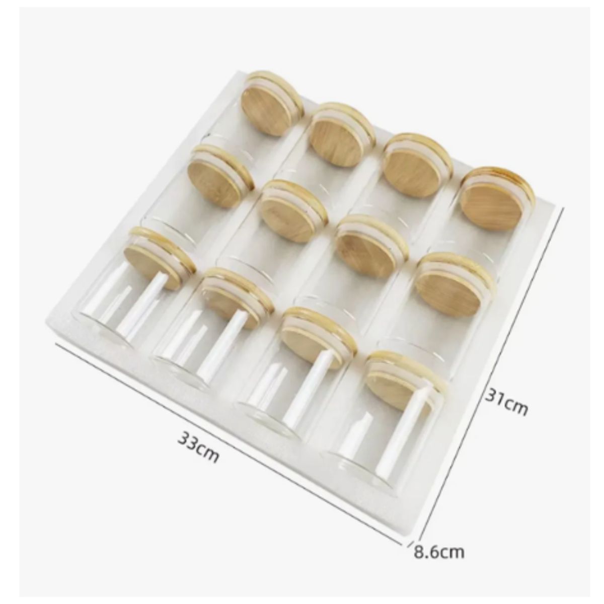 GENERICO - Pack 12 Frascos Vidrios Hermetico Tapa De Bambu 150ml Transparente