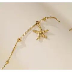 GENERICO - Tobillera Estrella de Mar Dorada Acero Inoxidable - Pulsera Tobillo Mujer Playera