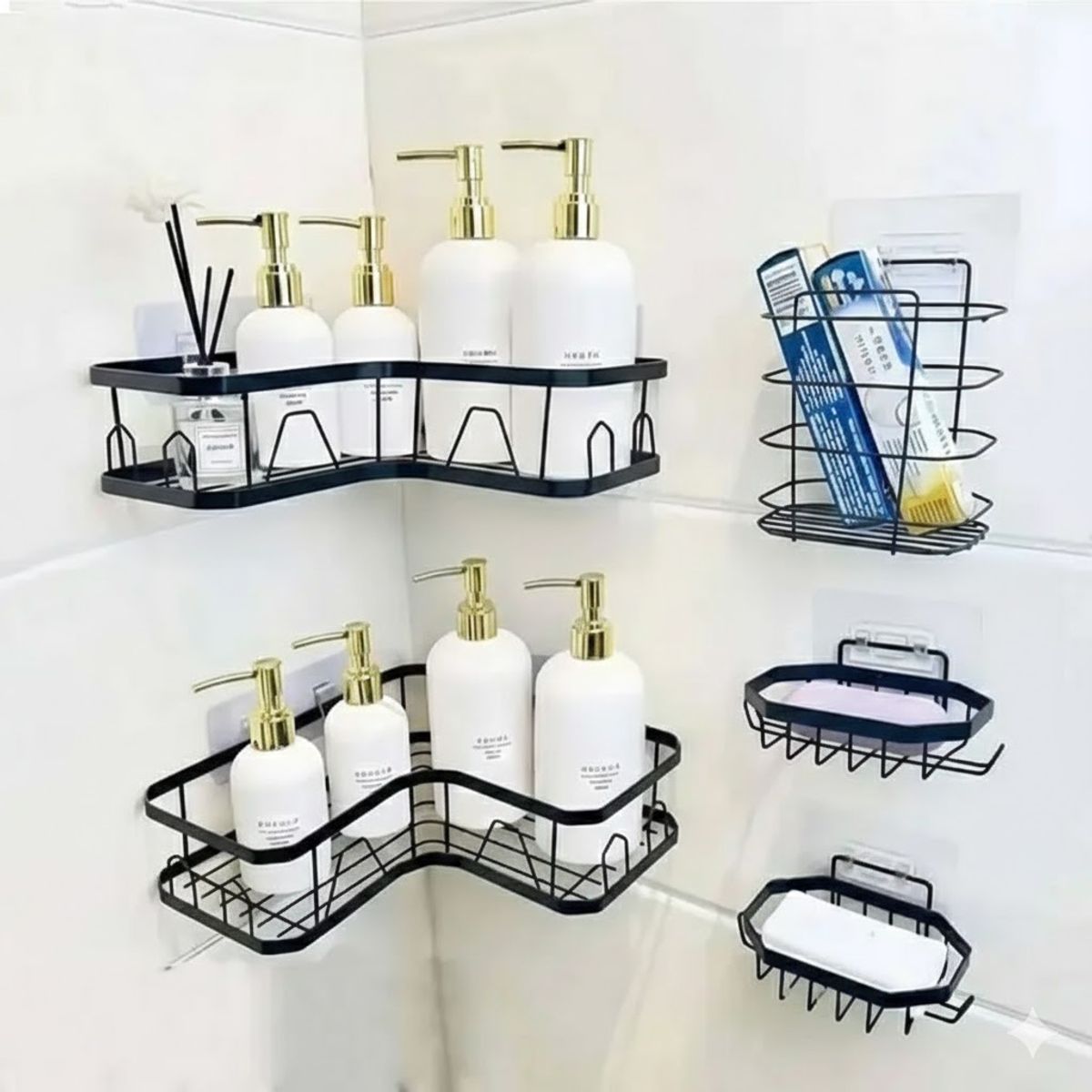 GENERICO - Set 5 Piezas Esquinero Organizador Ducha Baño Con Adhesivos