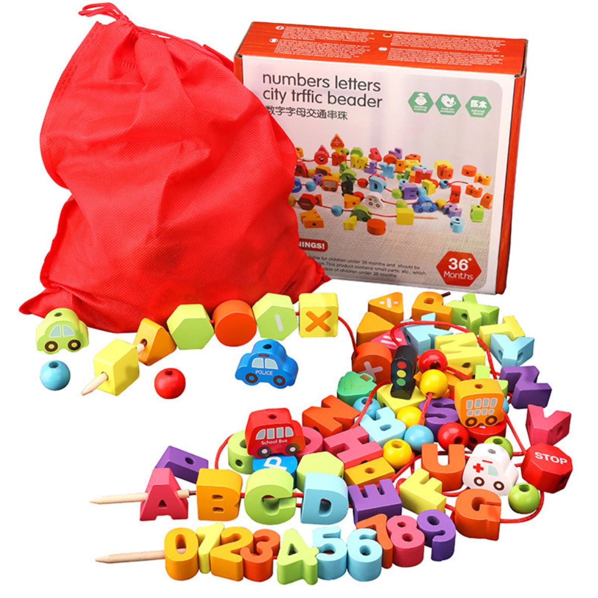 ABC - Set de Enhebrado Montessori de Madera Operaciones Matemáticas