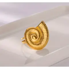 GENERICO - Anillo Caracol Marino Dorado Acero Inoxidable - Playero Mujer Ajustable