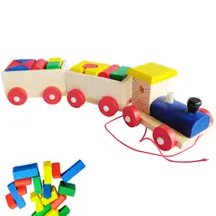 ABC - Tren de Madera con Bloques de Encaje y Arrastre