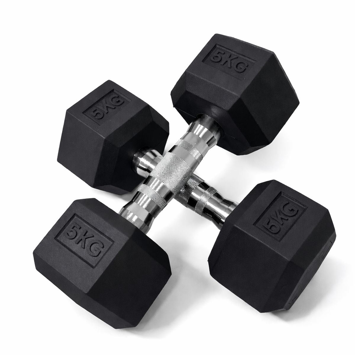 GENERICO - Set 2 Mancuernas Hexagonales Fijas de Goma 5 kg  Negra– Entrenamiento Funcional y de Fuerza.