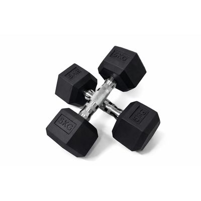 Imagen 2 del producto Set 2 Mancuernas Hexagonales Fijas de Goma 5 kg Negra– Entrenamiento Funcional y de Fuerza.