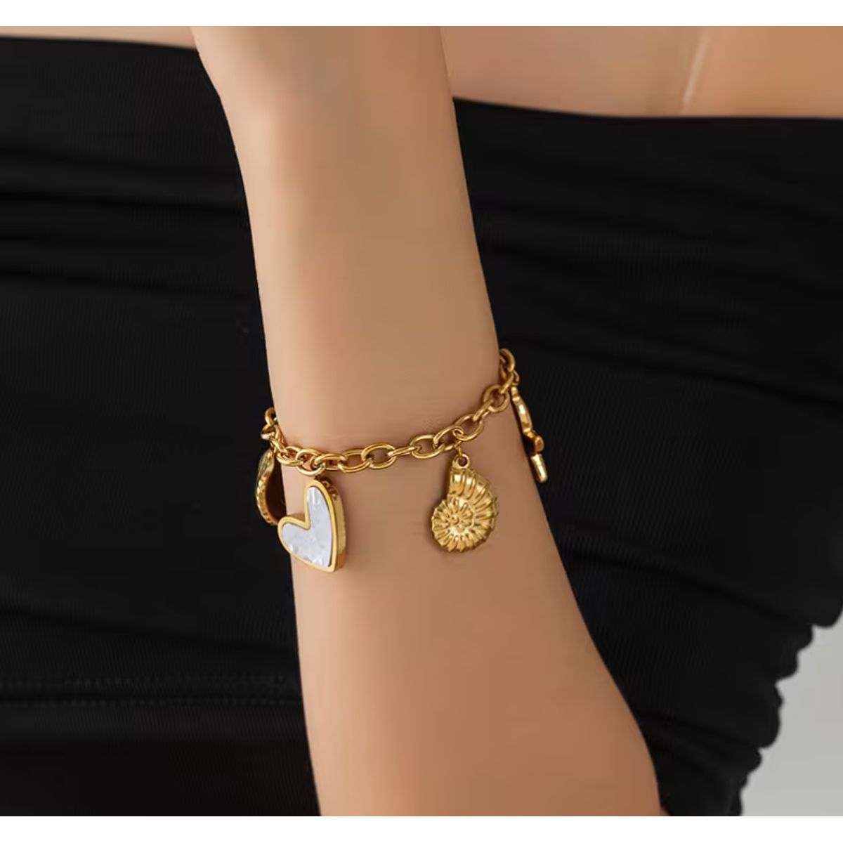 GENERICO - Pulsera Dijes Marinos Dorada Acero Inoxidable - Playero Mujer