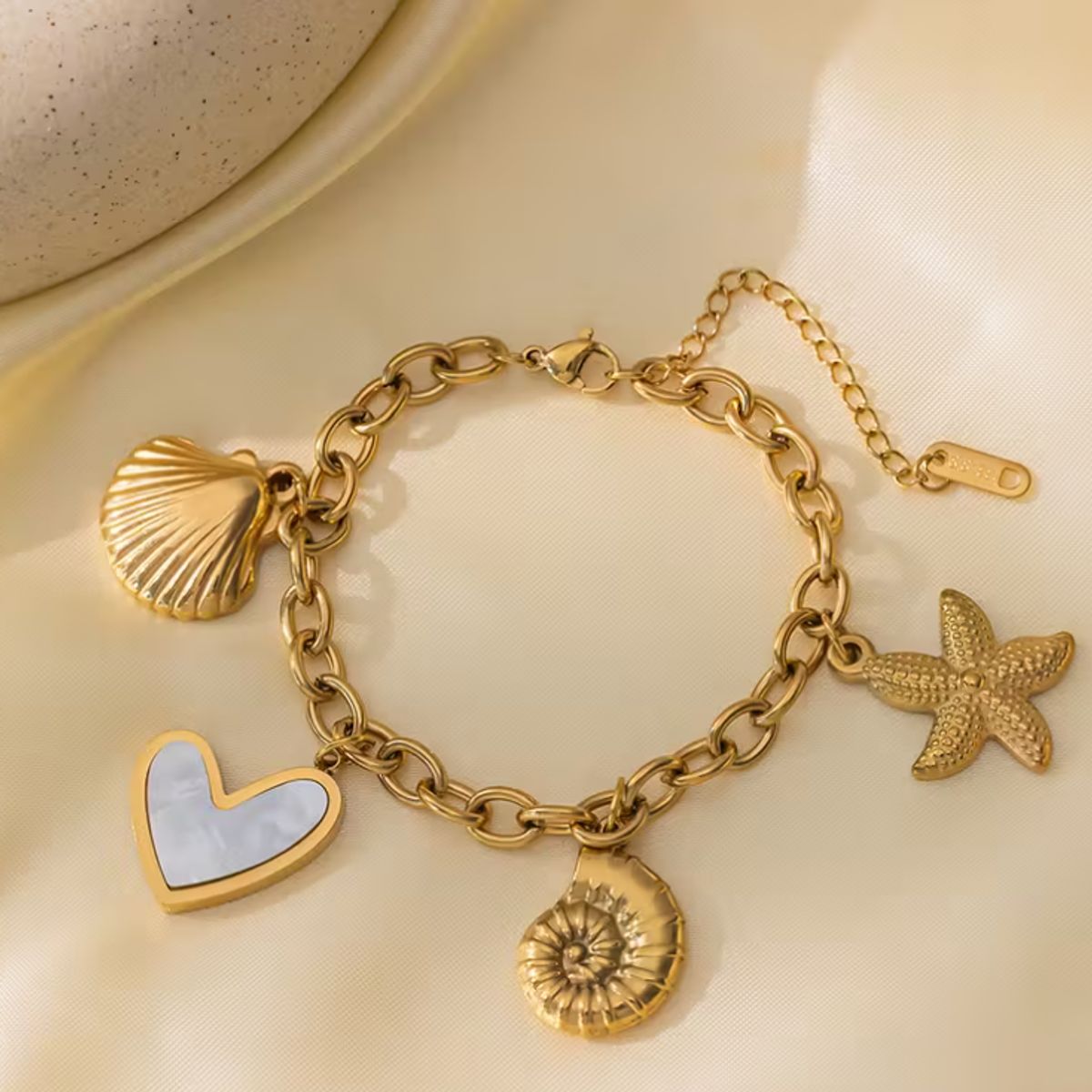 GENERICO - Pulsera Dijes Marinos Dorada Acero Inoxidable - Playero Mujer