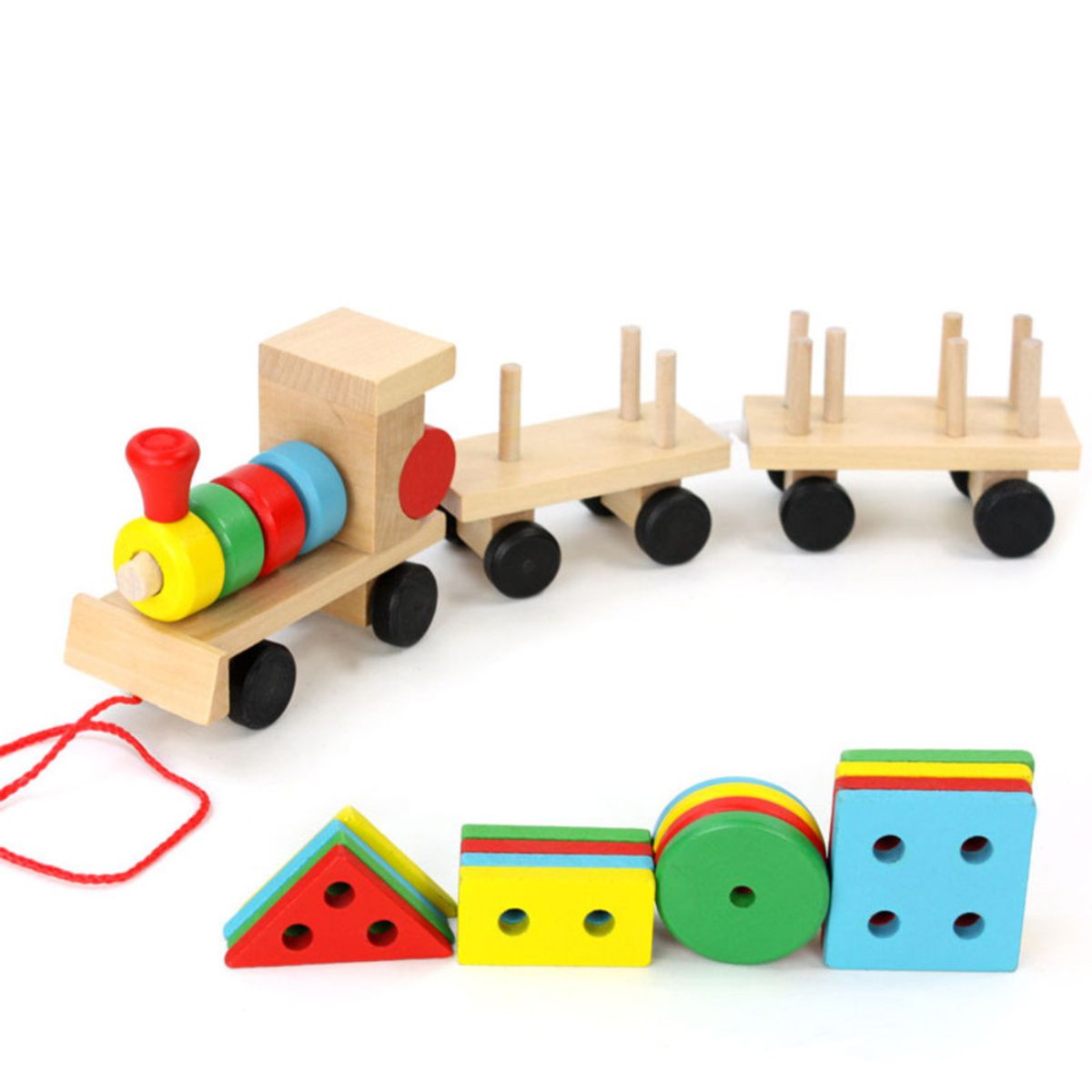 ABC - Tren de Encaje Montessori de Madera con Bloques y Arrastre