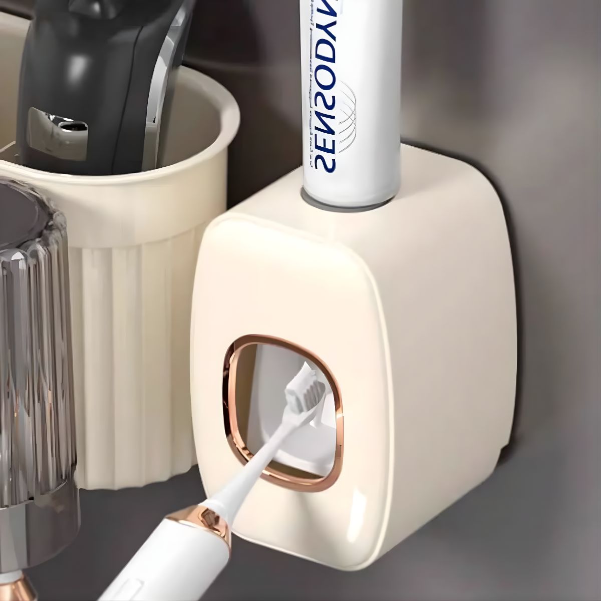GENERICO - Organizador Porta Cepillos De Dientes Adhesivo Con Vasos