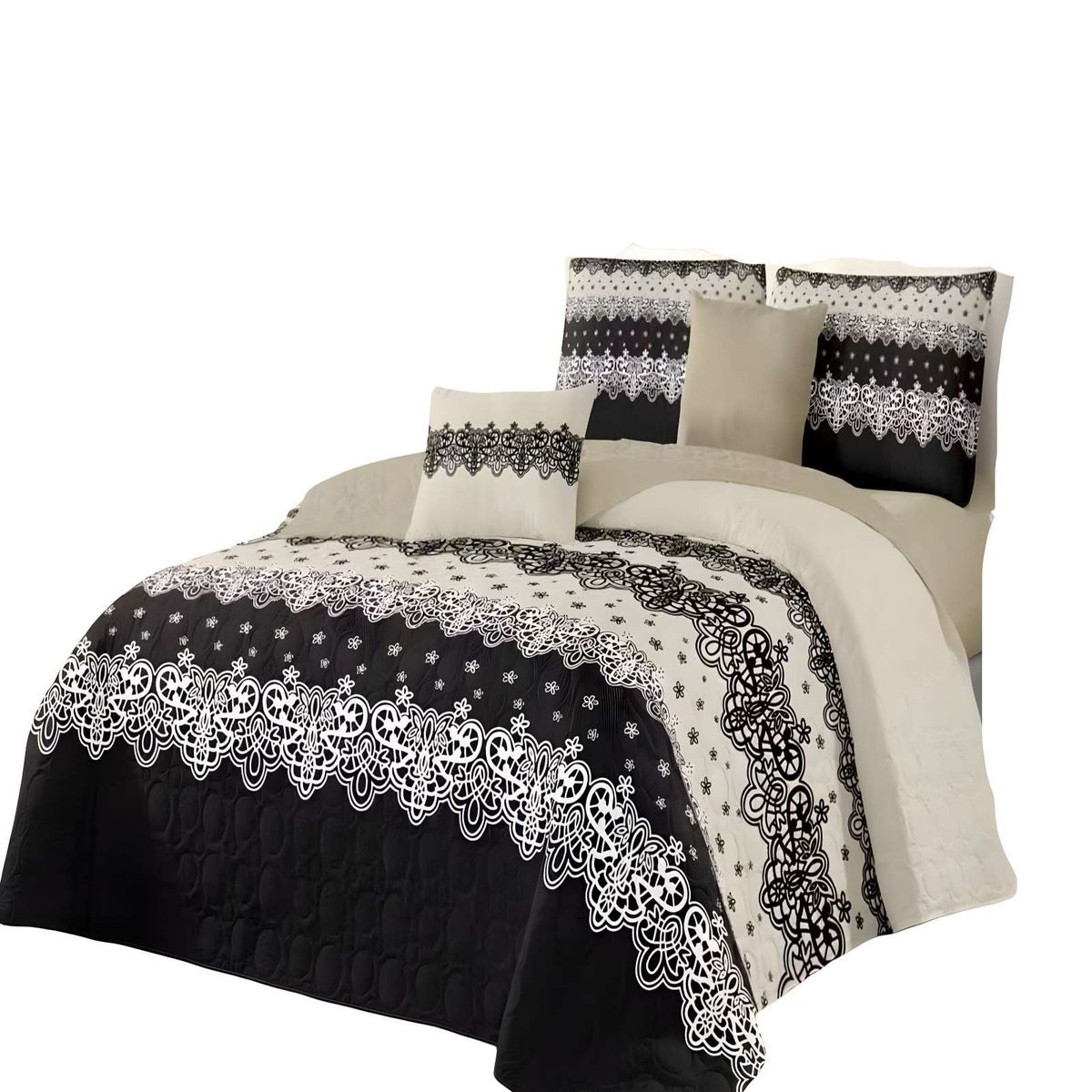 GENERICO - CUBRECAMA CON DISEÑOS  KING 250 X 270 CM + 2 ALMOHADAS P04