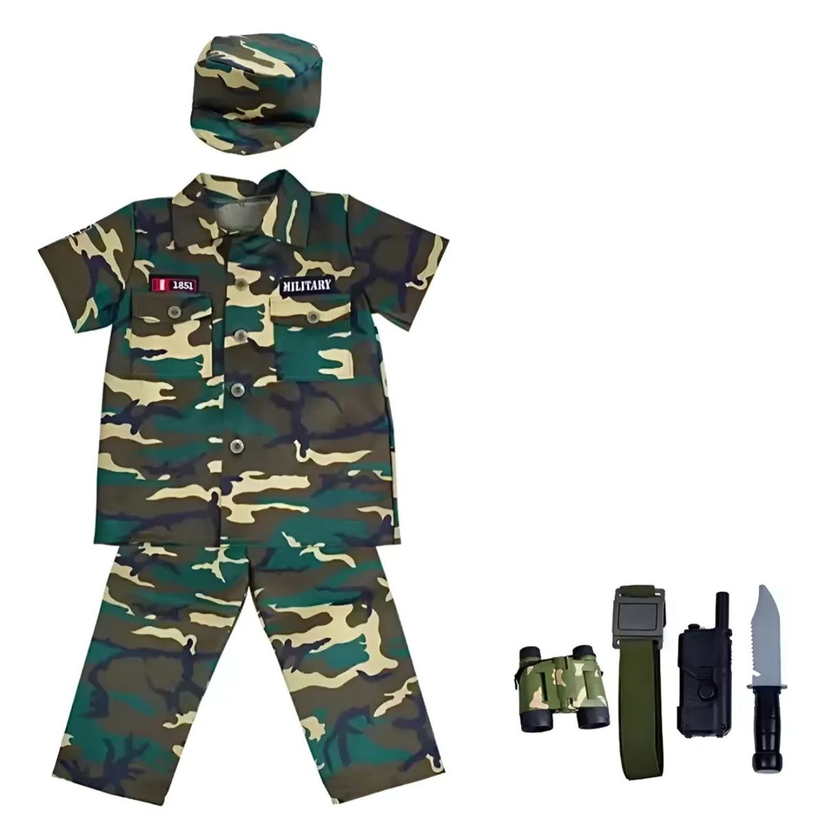 GENERICO - Disfraz militar para niño y niña con accesorios talla 10