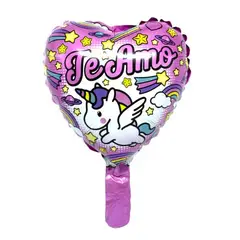 GENERICO - Globo Metálico 10 Corazón Te Amo Unicornio 50 Unidades