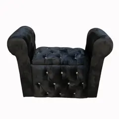 GENERICO - Banqueta Baúl Con Brazos Felpa Negro Diamante Muebles Rimar