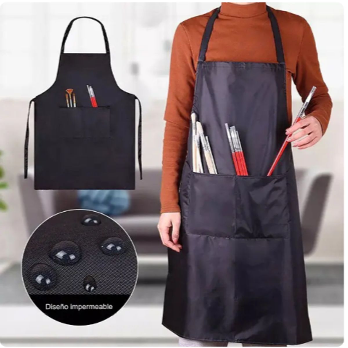 GENERICO - Mandil Delantal Impermeable De Cocina Peluquería Pintura