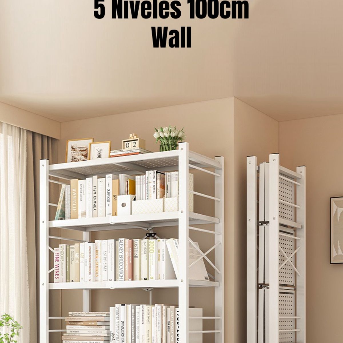 LUBABYCAS - Estante Metálico Librero Plegable 5 Niveles 100cm Wall Lubabycas