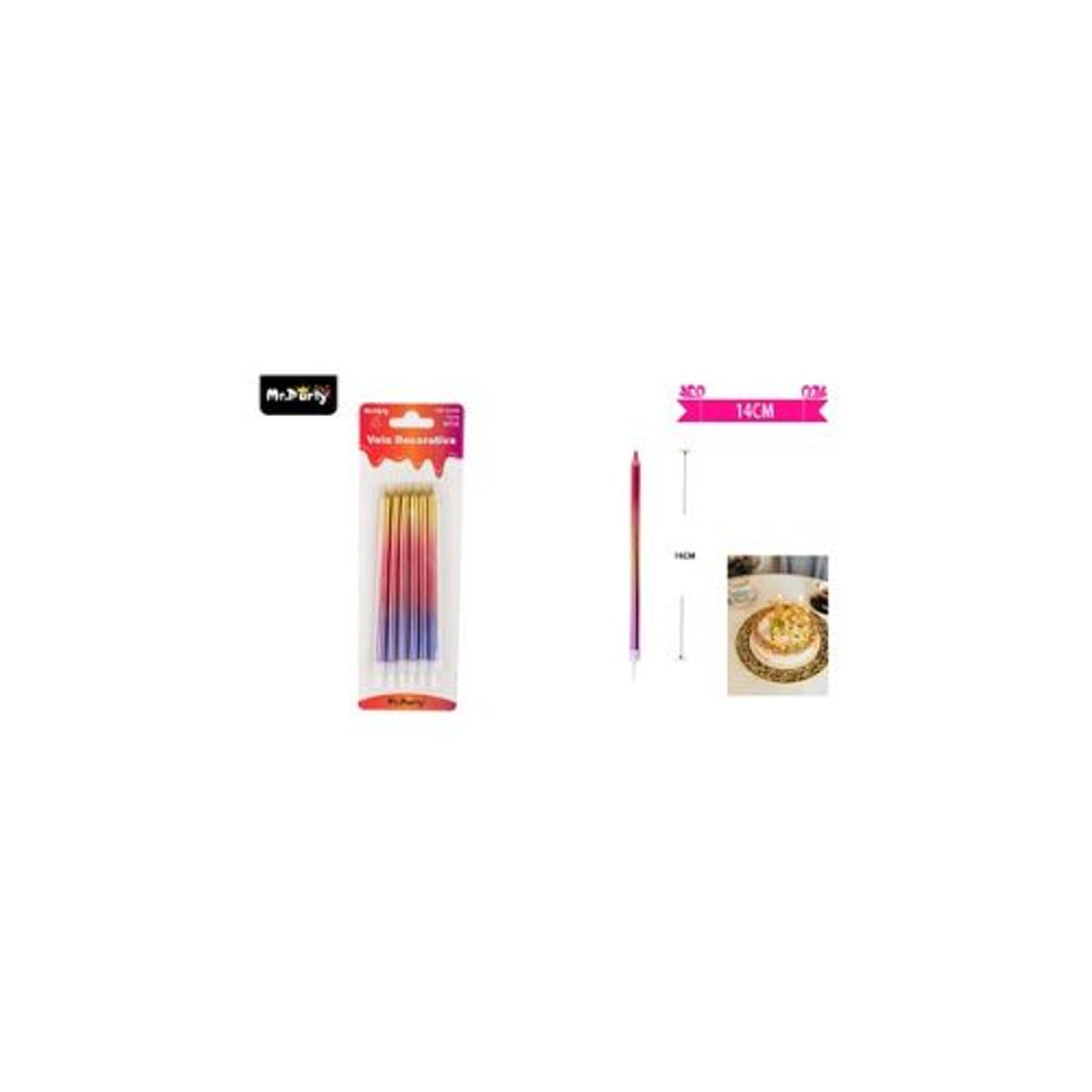 GENERICO - Velas color metálico degradado 14cm 6pcs