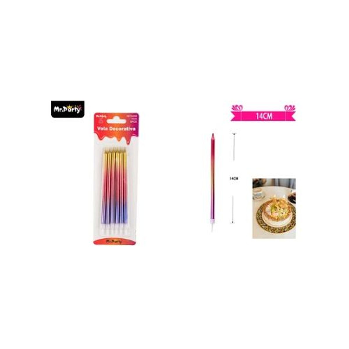 GENERICO - Velas color metálico degradado 14cm 6pcs