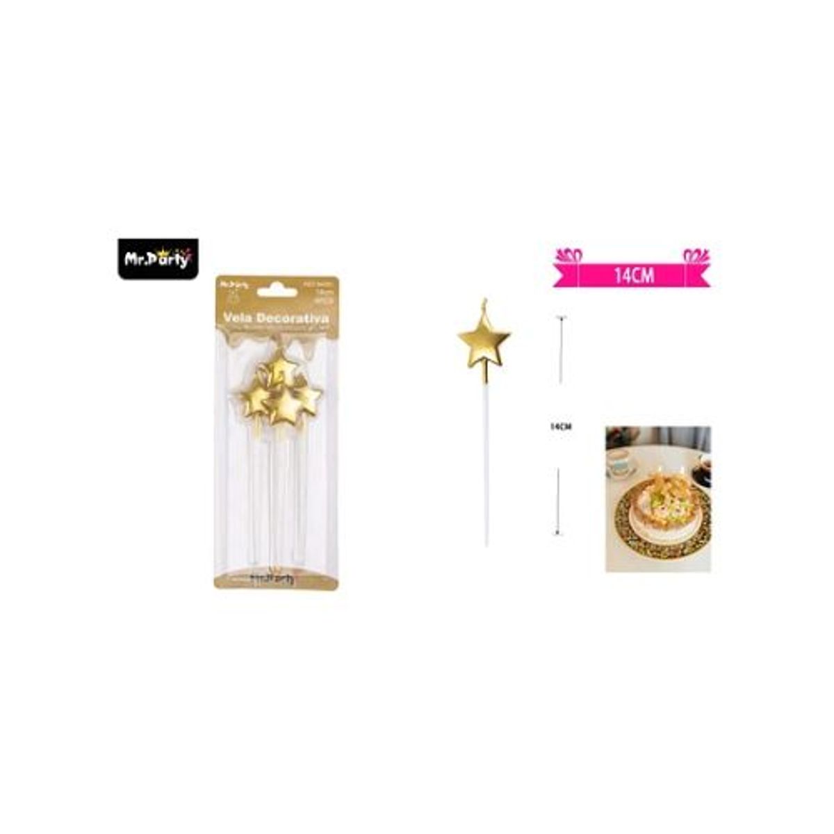 GENERICO - Velas de estrella dorado metálico 14cm 4pcs